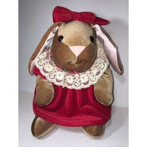 Vintage 1985 Velveteen Rabbit Plush 13" Bunny Rabbit Ears Christmas Dress Toys